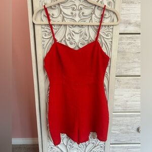 Forever 21 red flirty retro short linen romper with adjustable straps NWT medium